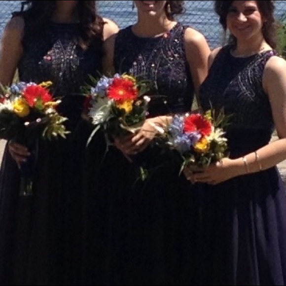 JS Collection navy and sequins / gem detail gown - Picture 3 of 4